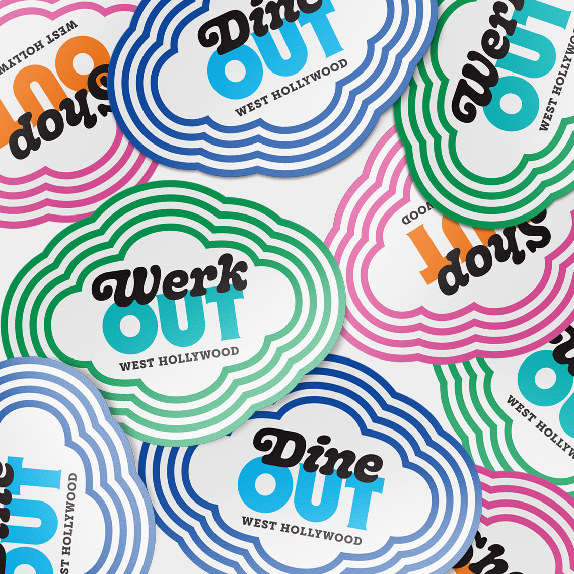 WeHO Out stickers. Branding and design by Kilter.
