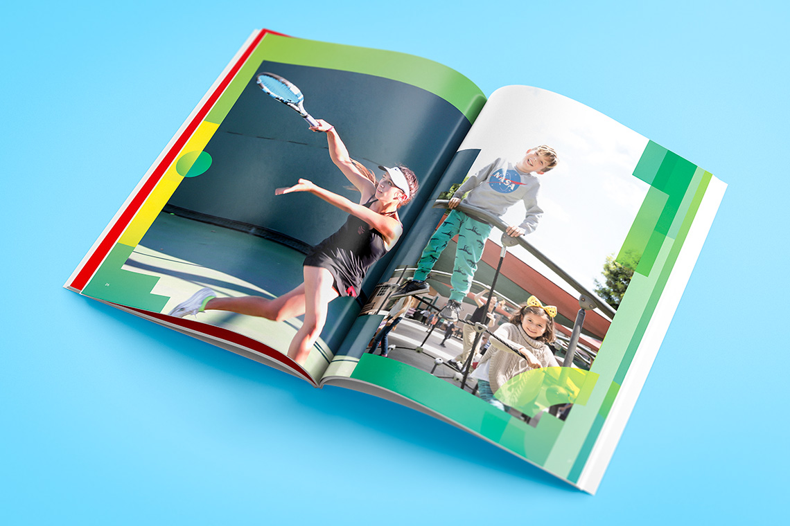 Oakwood School Annual Report photographic spread designed by Kilter.