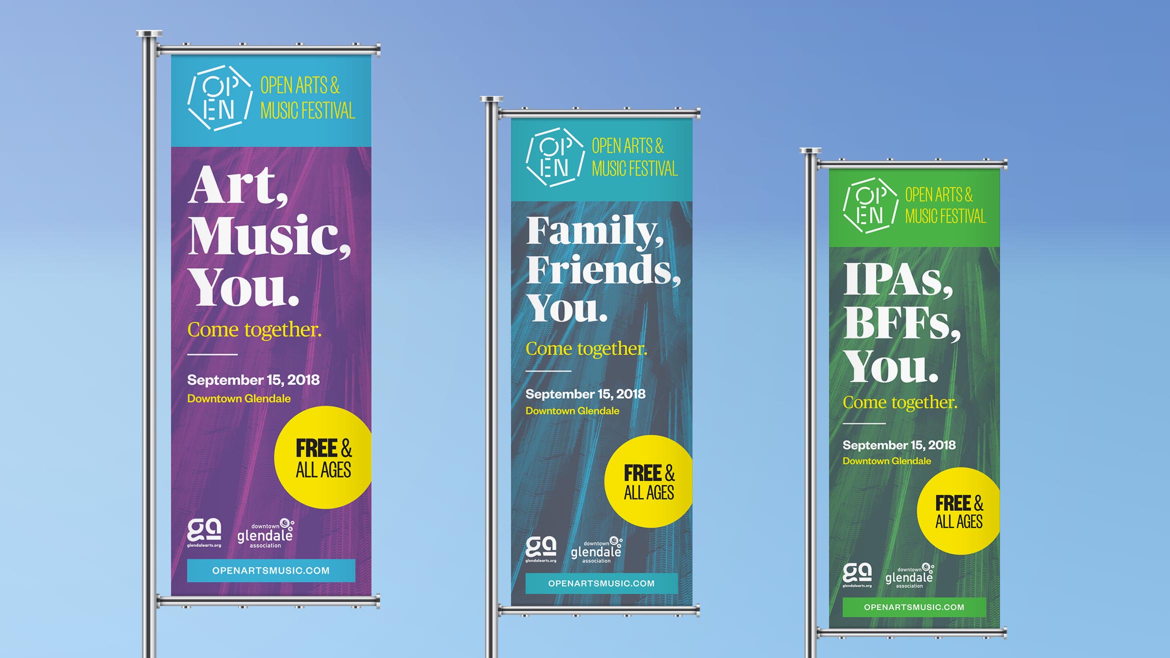 Open Arts & Music Festival Street Banners designed by Kilter