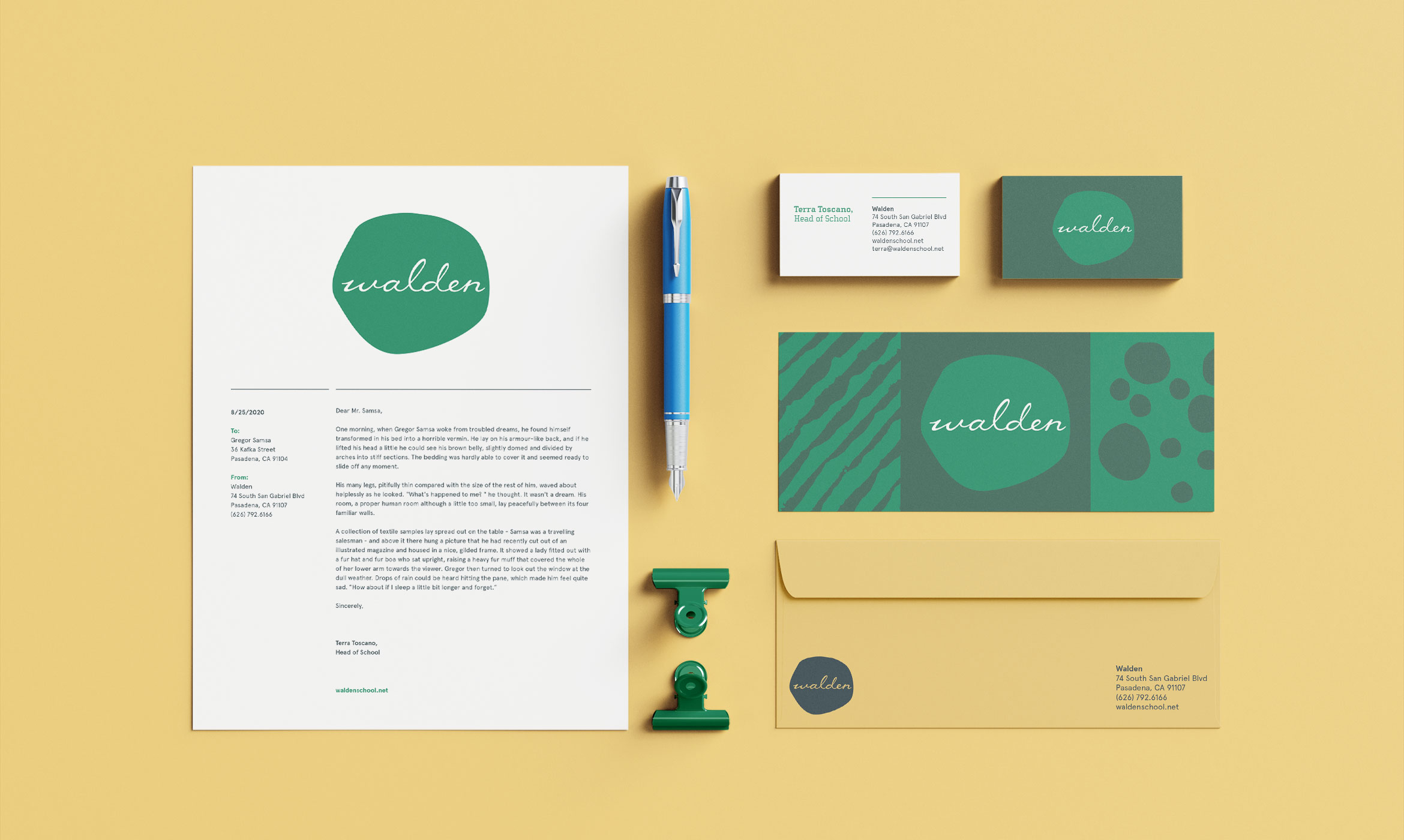 Stationery from the Walden School rebrand designed by Kilter