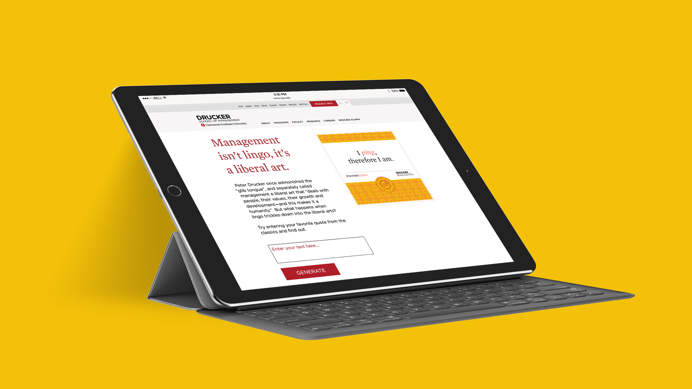 Drucker School of Management Website iPad Mockup designed by Kilter
