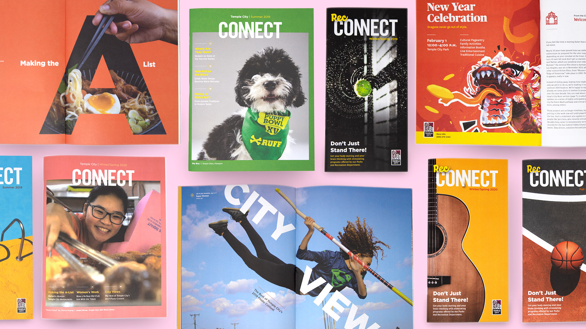 Various Covers and Spreads of Temple City Connect Magazine designed by Kiltet