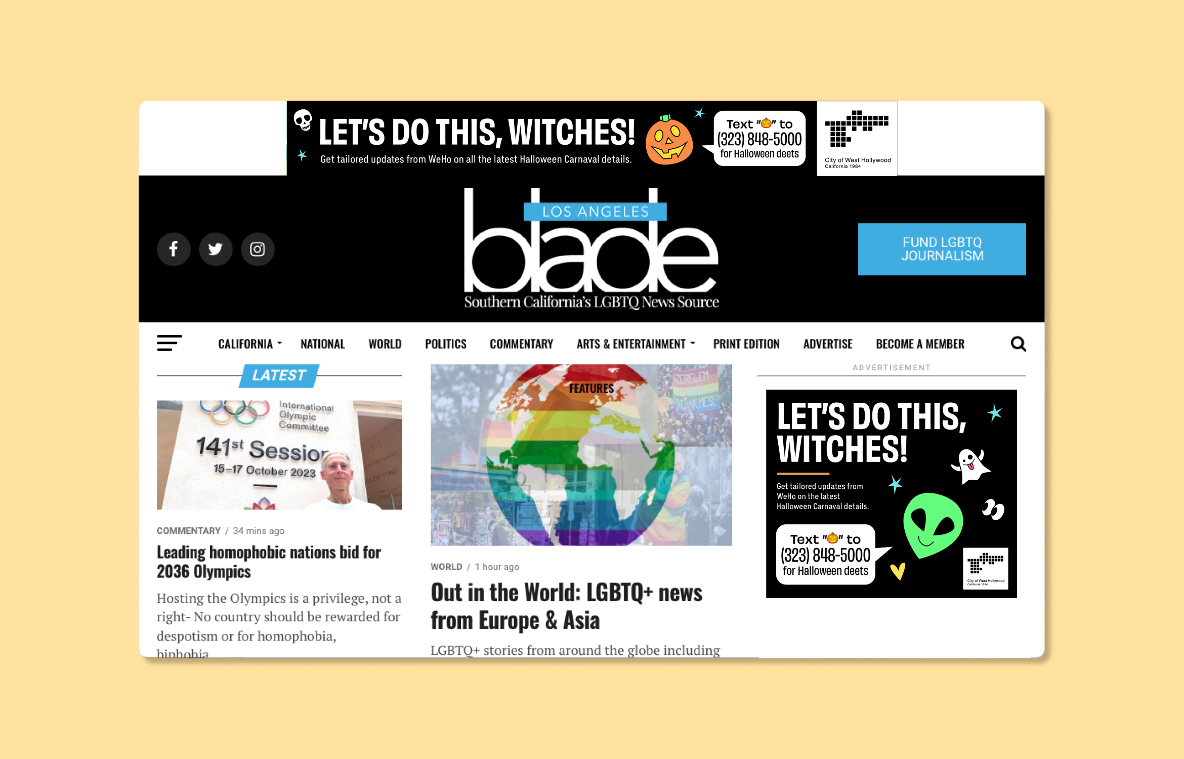 LA Blade Ad from Text WeHo campaign for the City of West Hollywood designed by Kilter.