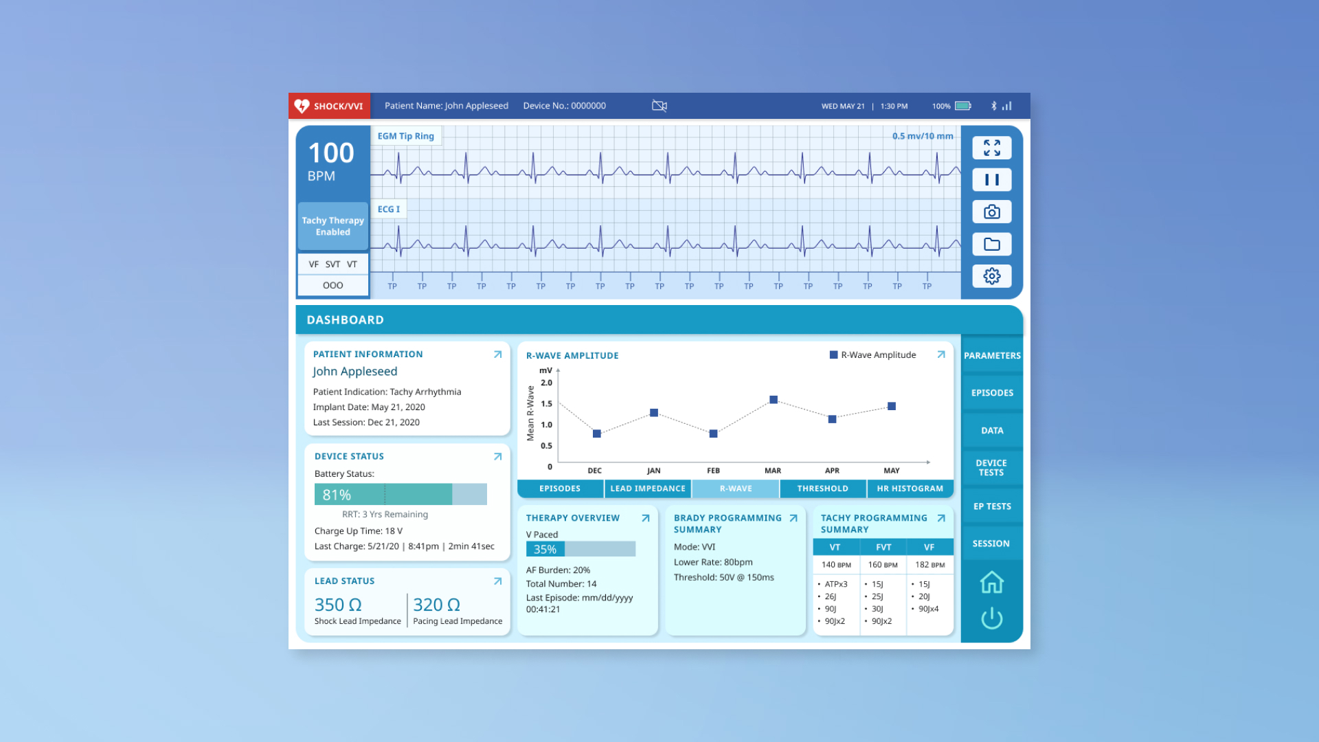 ICD Programmer Interface Dashboard Screen designed by Kilter