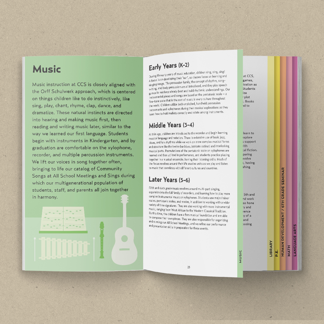 Music Spread from the Children's Community School Curriculum Guide designed by Kilter