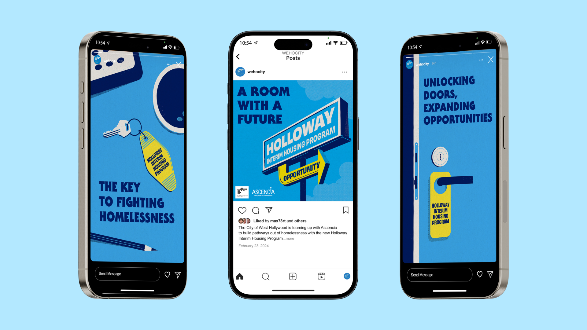 Various Social Media Posts from the City of West Hollywood's Holloway Interim Housing Program Campaign designed by Kilter