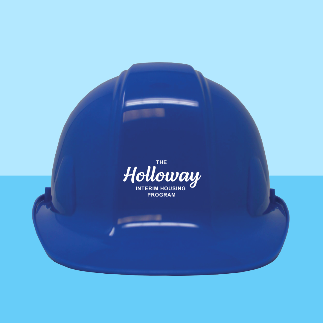 Branded Hard Hats from the City of West Hollywood's Holloway Interim Housing Program Campaign designed by Kilter