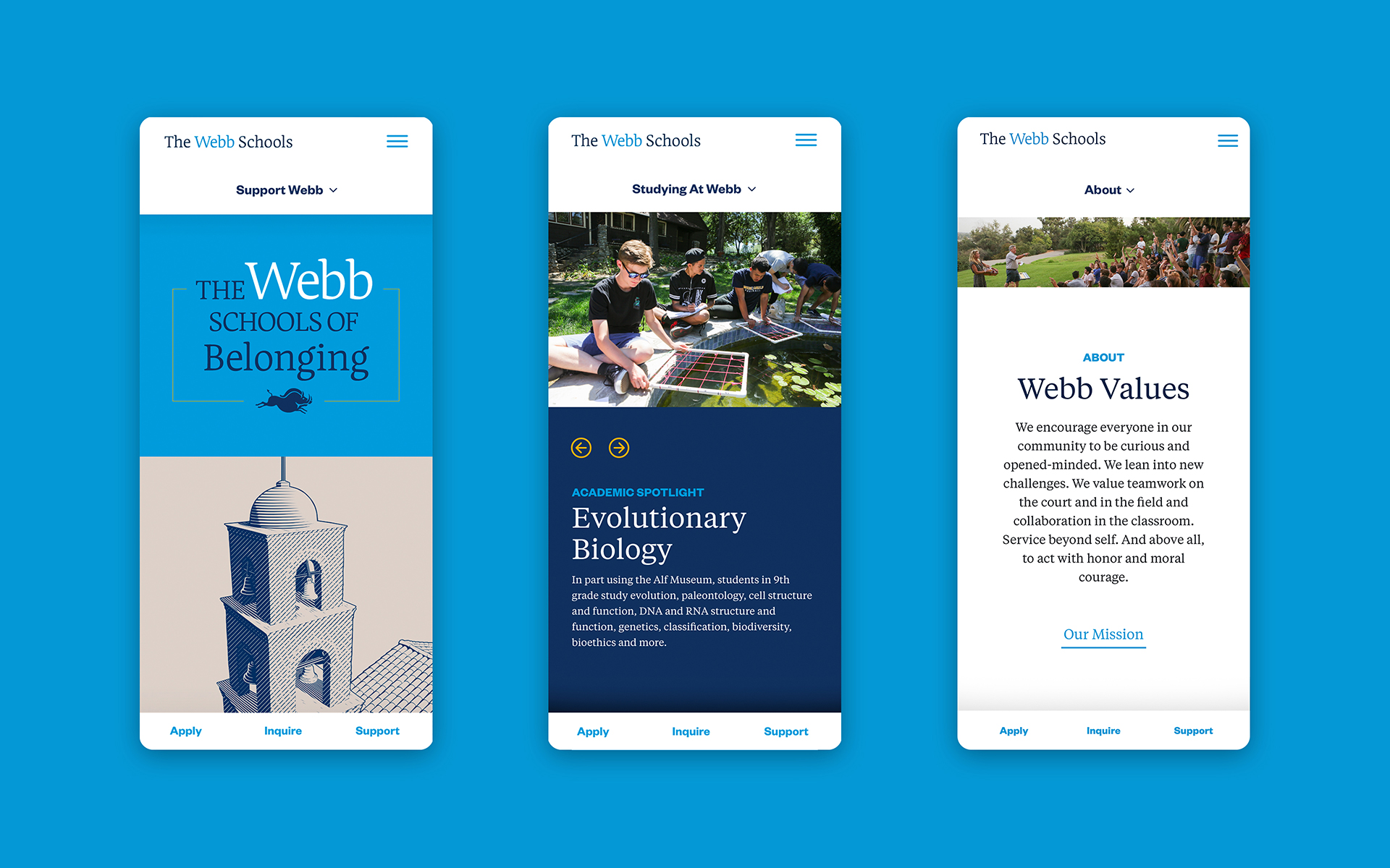 The Webb Schools mobile mockups of website designed by Kilter