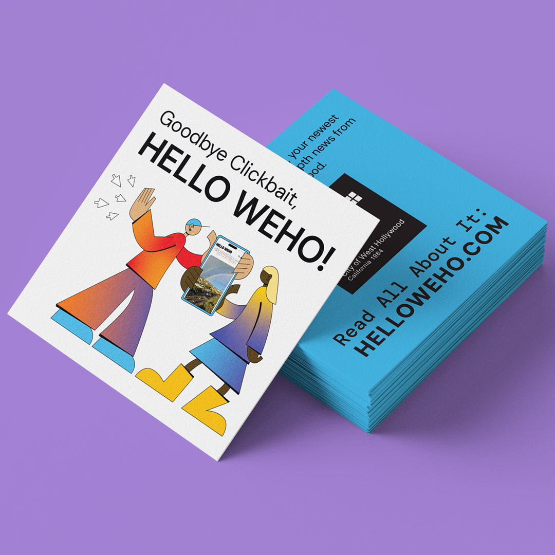 Cards from the Hello WeHo launch campaign for the City of West Hollywood designed by Kilter.