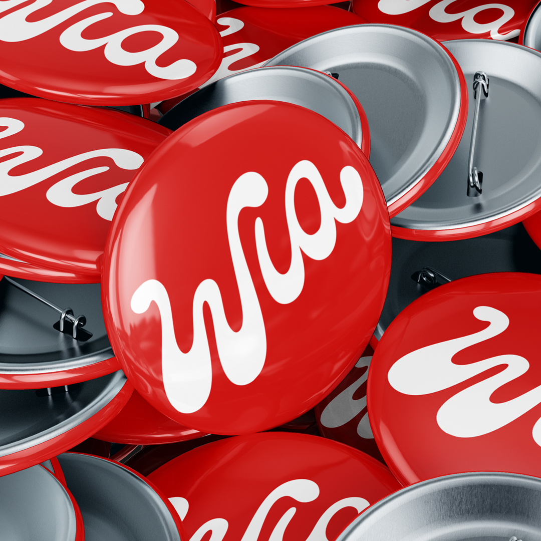 WIA rebrand designed by Kilter, pins.