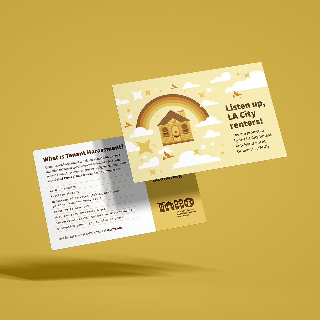 LA City Tenant Anti Harassment Ordinance (TAHO) canvassing postcard designed by Kilter